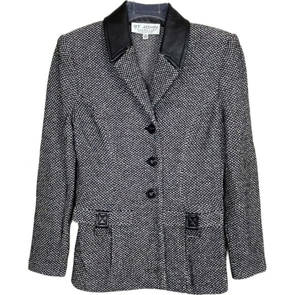 St. John Collection Tweed Blazer Leather Collar - Picture 1 of 8